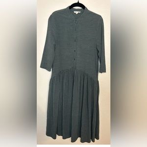 Hidden Alley Green Linen Blend Shirt Dress with Pockets Size Medium 3/4 Sleeves
